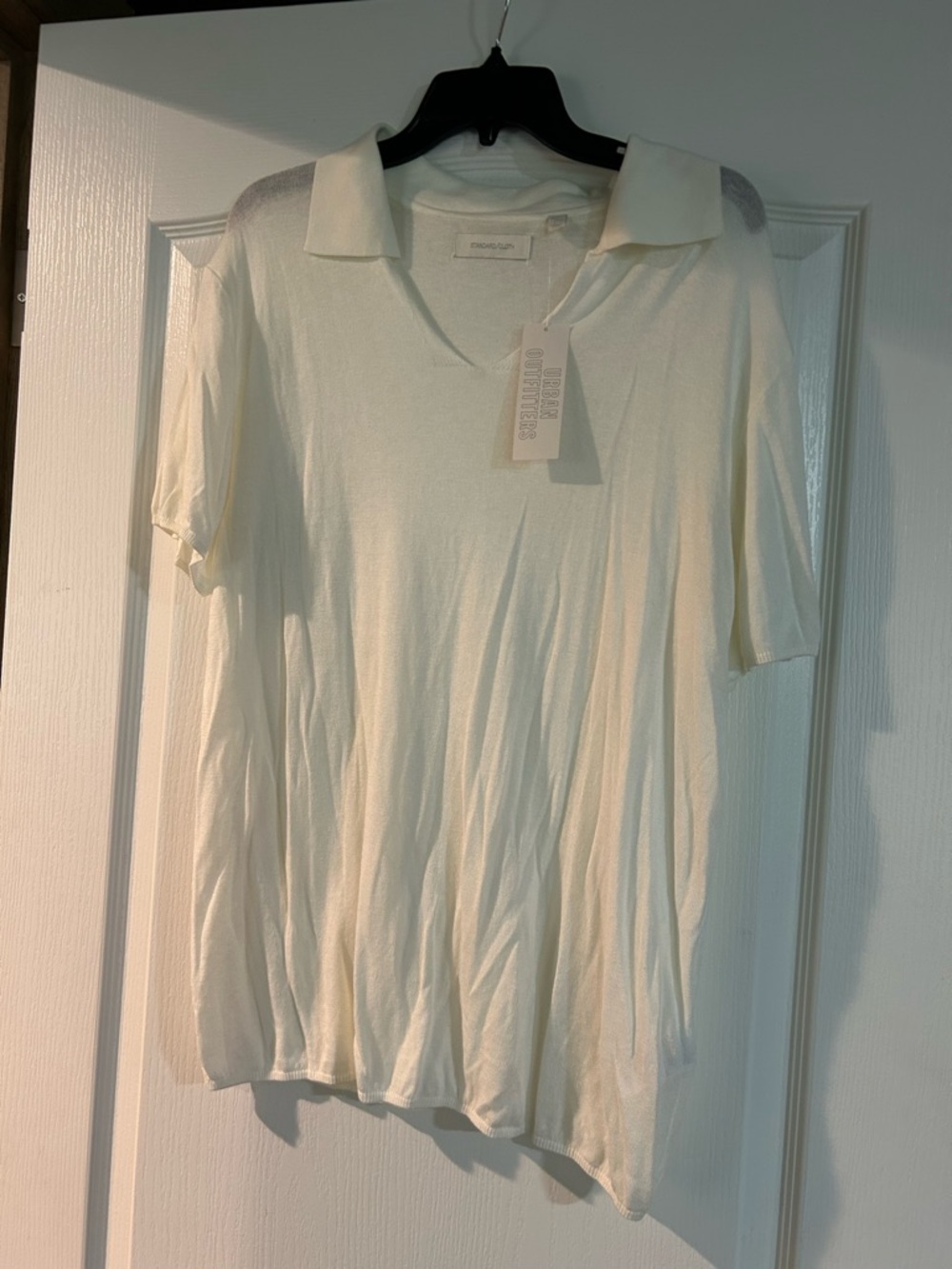 Urban Outfitters Cream Sheer Short-Sleeve Polo
